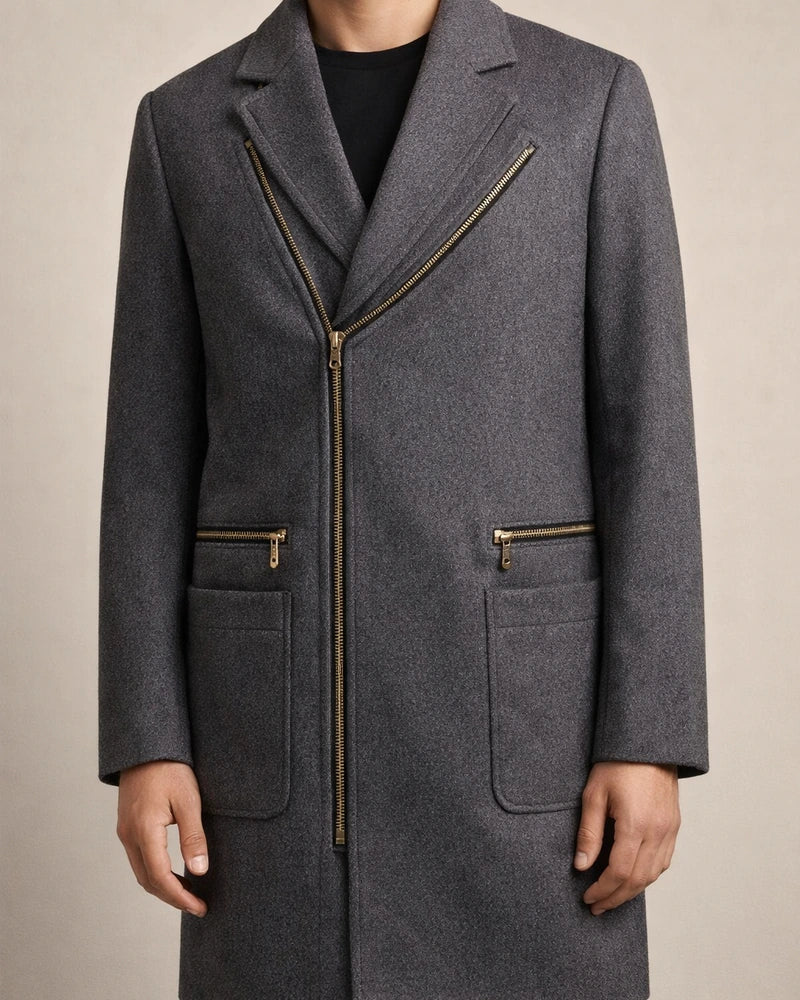 Fall/Winter Men's Woolen Coat - Mid-Length Thickened Fashionable Notched Lapel Outerwear | JRSEE:eed0c0d9-d7a4-4c00-9dac-c66525adbdd9