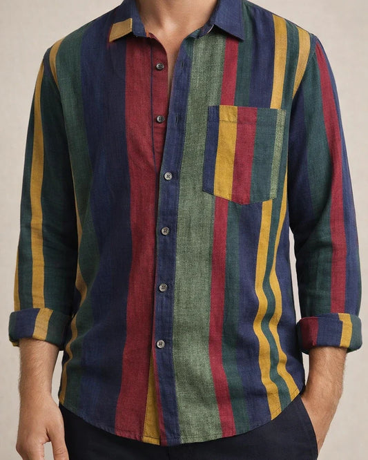Fall/Winter New Arrival: Fashionable Men's Casual Multi-Color Striped Long-Sleeve Collared Shirt | JRSEE:8b2b16c1-7f51-4aa6-b32d-f1018c6a5dc2