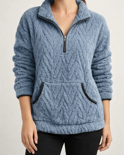 Fall/Winter New Arrival Women's Collared Chanel-Style Jacquard Half-Zip Fleece Hoodie with Pockets | JRSEE:90a5ba83-abe4-462f-a9bc-484a1befc6c6