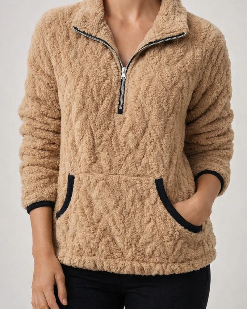 Fall/Winter New Arrival Women's Collared Chanel-Style Jacquard Half-Zip Fleece Hoodie with Pockets | JRSEE:c0ec8dc4-1d7c-43fc-b090-6f483ee4ecdd