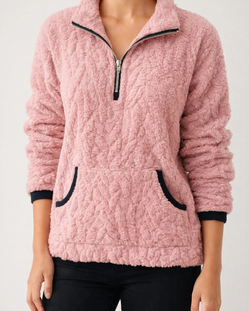 Fall/Winter New Arrival Women's Collared Chanel-Style Jacquard Half-Zip Fleece Hoodie with Pockets | JRSEE:f1ce7af4-8c19-44b4-ba5c-c88d88dd3a8c