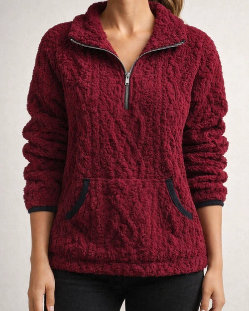 Fall/Winter New Arrival Women's Collared Chanel-Style Jacquard Half-Zip Fleece Hoodie with Pockets | JRSEE:d7d40279-a6db-4195-8239-98d850ba6a87