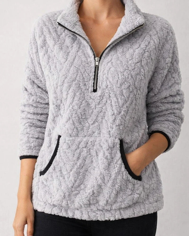 Fall/Winter New Arrival Women's Collared Chanel-Style Jacquard Half-Zip Fleece Hoodie with Pockets | JRSEE:22b88c1e-634e-49f3-a9bf-4f848ebf7669