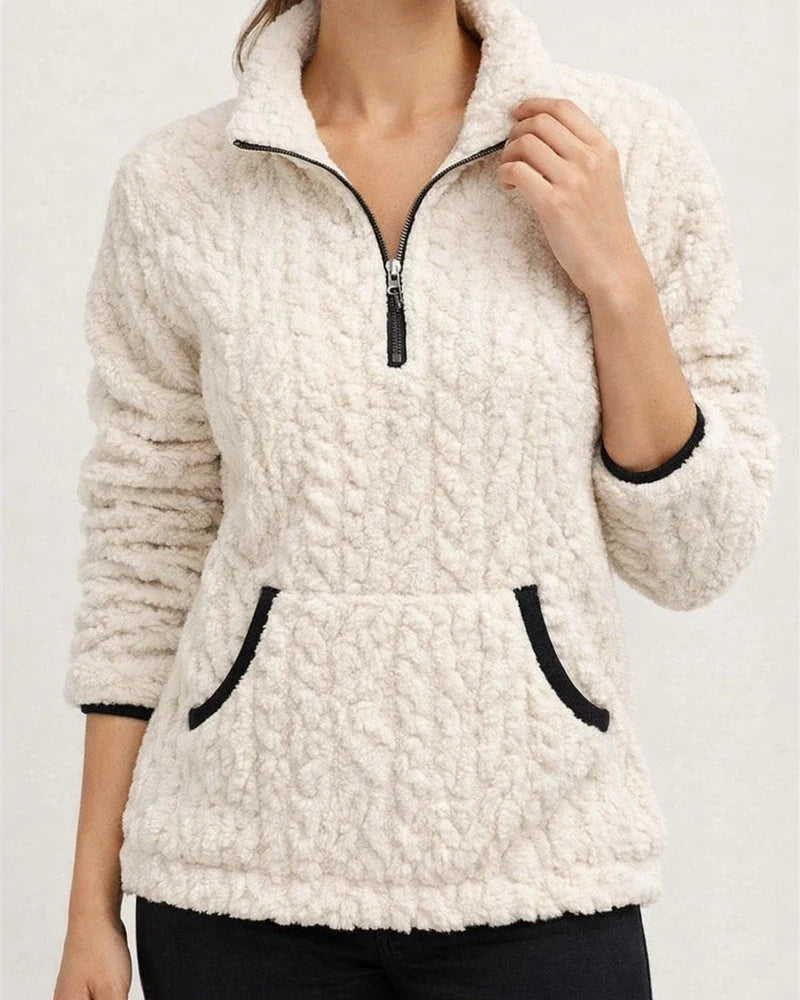 Fall/Winter New Arrival Women's Collared Chanel-Style Jacquard Half-Zip Fleece Hoodie with Pockets | JRSEE:9c8e2f31-b8d5-48ce-ab3b-f46ff6459a11