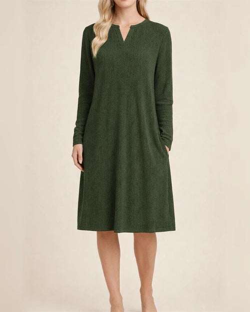 Fall/Winter New Arrival Women's V-Neck Long Sleeve Loose-Fit Dress Solid Color Midi Skirt | JRSEE:b9f6ae3b-283f-40cc-8754-48da65a43f87