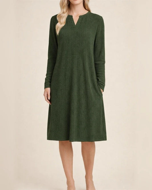 Fall/Winter New Arrival Women's V-Neck Long Sleeve Loose-Fit Dress Solid Color Midi Skirt | JRSEE:b9f6ae3b-283f-40cc-8754-48da65a43f87