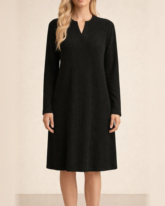 Fall/Winter New Arrival Women's V-Neck Long Sleeve Loose-Fit Dress Solid Color Midi Skirt | JRSEE:e3278b7c-6812-4773-8370-127d8d1f9da3