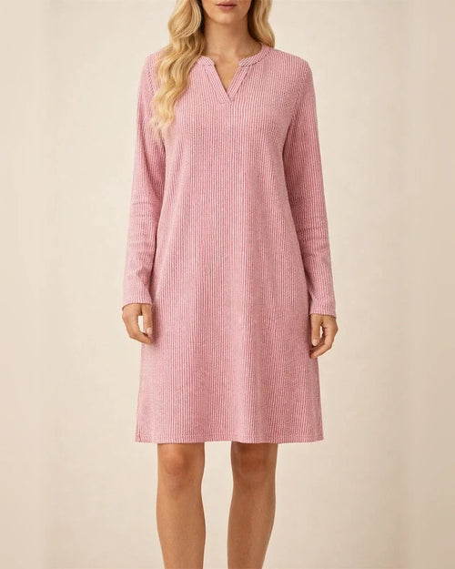 Fall/Winter New Arrival Women's V-Neck Long Sleeve Loose-Fit Dress Solid Color Midi Skirt | JRSEE:f6c2d93f-6da0-4b25-9f19-b8ca63c43e52