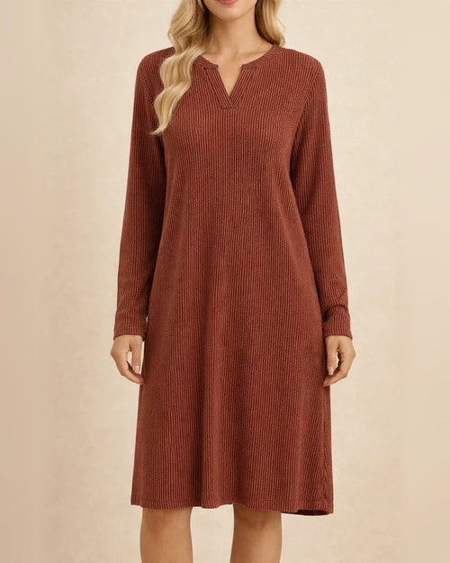 Fall/Winter New Arrival Women's V-Neck Long Sleeve Loose-Fit Dress Solid Color Midi Skirt | JRSEE:d19f3191-337d-4591-8832-697b56ad7293