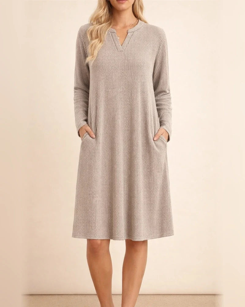 Fall/Winter New Arrival Women's V-Neck Long Sleeve Loose-Fit Dress Solid Color Midi Skirt | JRSEE:c7bc7b76-3dfb-459a-9c17-d8749ee55b50