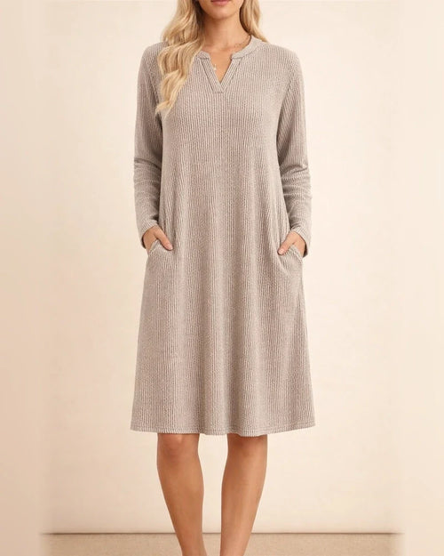 Fall/Winter New Arrival Women's V-Neck Long Sleeve Loose-Fit Dress Solid Color Midi Skirt | JRSEE:c7bc7b76-3dfb-459a-9c17-d8749ee55b50