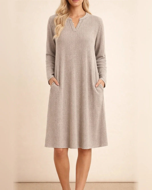 Fall/Winter New Arrival Women's V-Neck Long Sleeve Loose-Fit Dress Solid Color Midi Skirt | JRSEE:c7bc7b76-3dfb-459a-9c17-d8749ee55b50