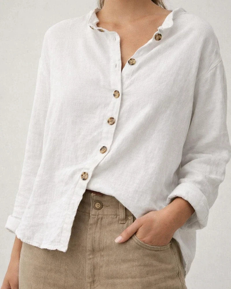 Fashion Lapel Long Sleeve Cotton Linen Loose Women's Solid Color Shirt White Black Khaki Gray Red | JRSEE:76259a1d-4e69-40fc-a472-afc8e3c665d7