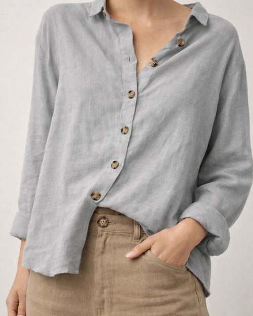 Fashion Lapel Long Sleeve Cotton Linen Loose Women's Solid Color Shirt White Black Khaki Gray Red | JRSEE:65621b4f-b755-4071-9b8e-48afad1531ac