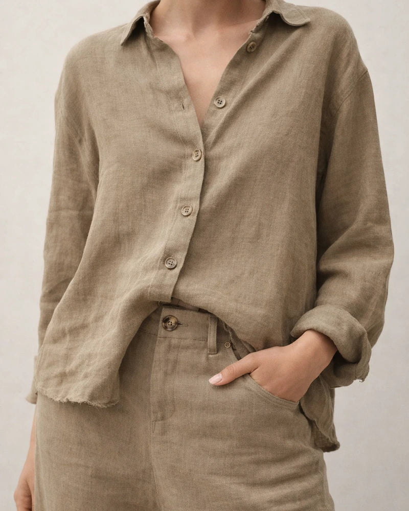 Fashion Lapel Long Sleeve Cotton Linen Loose Women's Solid Color Shirt White Black Khaki Gray Red | JRSEE:65cf9e7c-4947-4626-9192-61d396ead56f