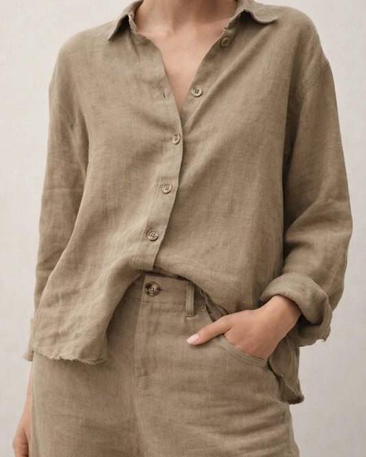 Fashion Lapel Long Sleeve Cotton Linen Loose Women's Solid Color Shirt White Black Khaki Gray Red | JRSEE:65cf9e7c-4947-4626-9192-61d396ead56f