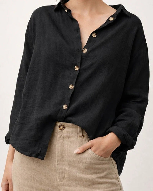 Fashion Lapel Long Sleeve Cotton Linen Loose Women's Solid Color Shirt White Black Khaki Gray Red | JRSEE:5fd851e1-db2d-4f49-8618-f11ac18faa52