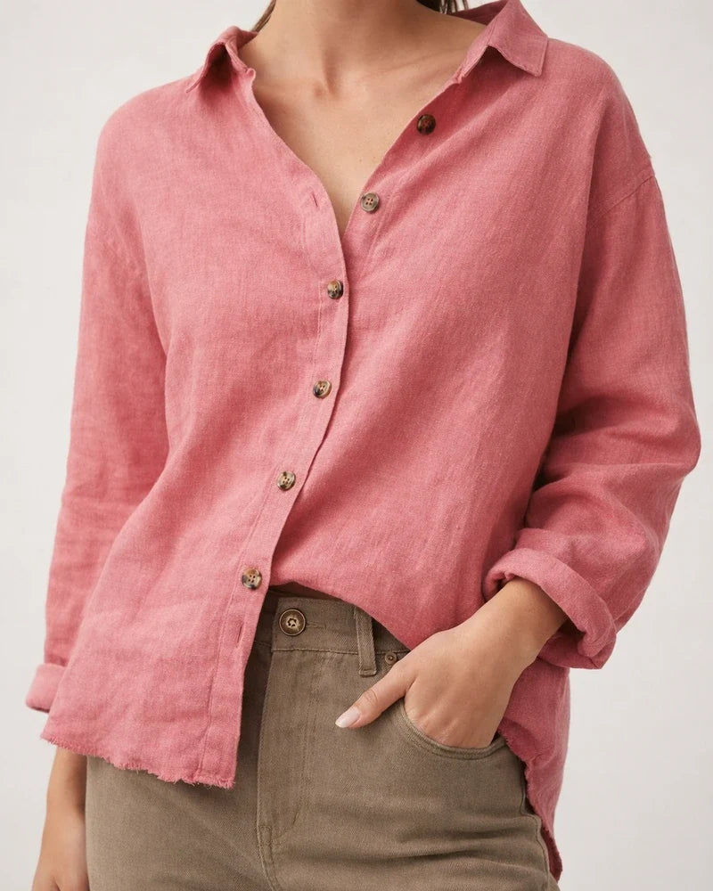 Fashion Lapel Long Sleeve Cotton Linen Loose Women's Solid Color Shirt White Black Khaki Gray Red | JRSEE:cb591b2f-d0e9-4b33-a6f0-d49d2629dbd7