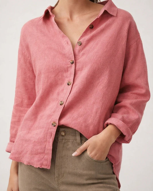 Fashion Lapel Long Sleeve Cotton Linen Loose Women's Solid Color Shirt White Black Khaki Gray Red | JRSEE:cb591b2f-d0e9-4b33-a6f0-d49d2629dbd7