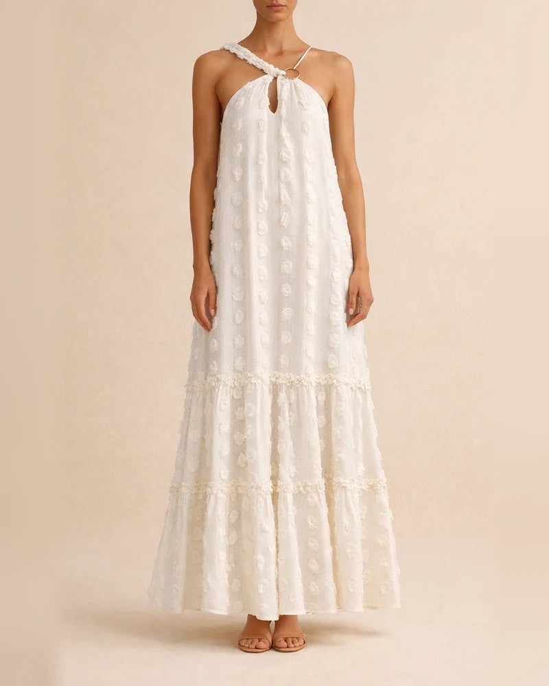 Fashion Neck Hanging Three-dimensional Flower Cake Long Dress | JRSEE:4fb1a3e4-8e70-4a48-b966-29f5f32557de