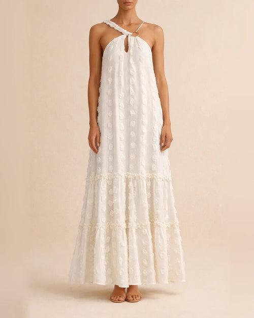 Fashion Neck Hanging Three-dimensional Flower Cake Long Dress | JRSEE:4fb1a3e4-8e70-4a48-b966-29f5f32557de