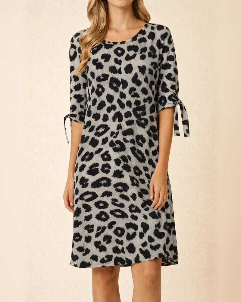 Fashion Temperament Commuter Women's Clothing Personalized Leopard Print Round Neck Midriff Round Neck Short Sleeve Regular Sleeve Elegant Wind Dress | JRSEE:b34f6ddb-1452-45f3-8592-e8564501c4b2