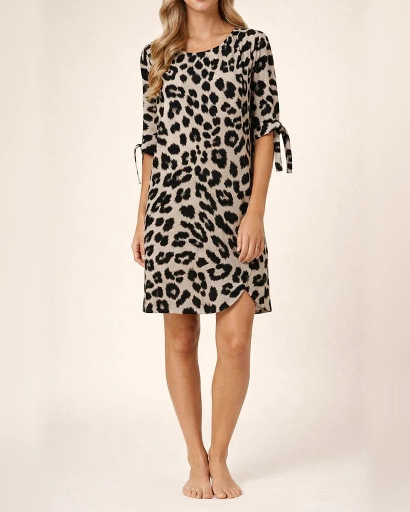 Fashion Temperament Commuter Women's Clothing Personalized Leopard Print Round Neck Midriff Round Neck Short Sleeve Regular Sleeve Elegant Wind Dress | JRSEE:47b9e665-6c51-4725-90f0-c2171d551411