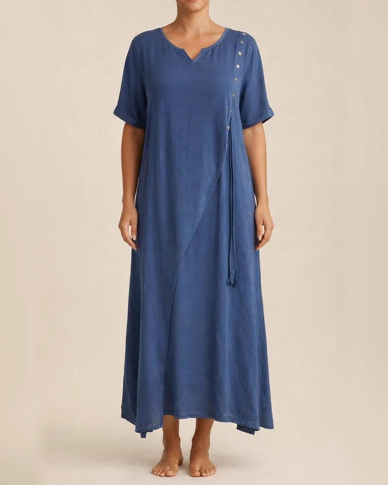 Fashion V-neck Short-sleeved Fake Two Pieces Asymmetric Dresses Spring and Summer New Irregular Dress Comfortable Casual Wind | JRSEE:cf922655-b9a7-496d-b950-94f9d2fbda4f