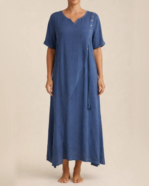 Fashion V-neck Short-sleeved Fake Two Pieces Asymmetric Dresses Spring and Summer New Irregular Dress Comfortable Casual Wind | JRSEE:cf922655-b9a7-496d-b950-94f9d2fbda4f