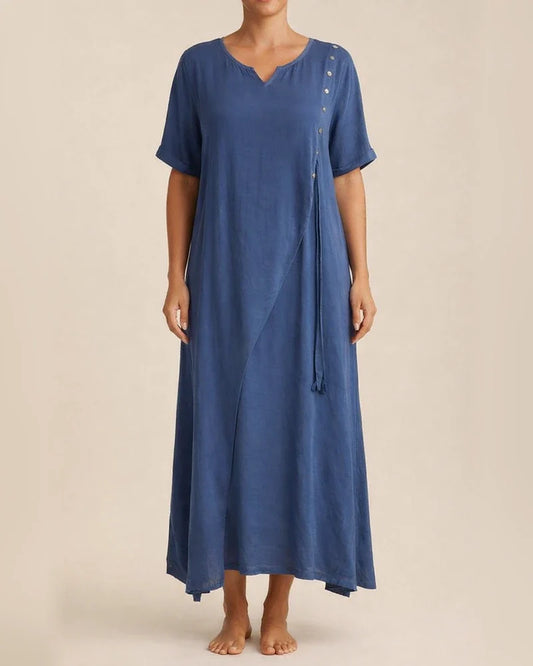 Fashion V-neck Short-sleeved Fake Two Pieces Asymmetric Dresses Spring and Summer New Irregular Dress Comfortable Casual Wind | JRSEE:cf922655-b9a7-496d-b950-94f9d2fbda4f