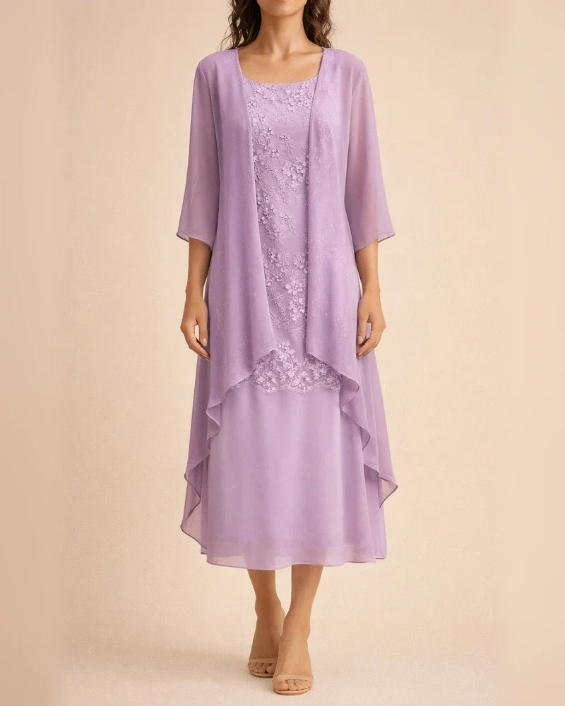 Fashionable and Elegant Lace Chiffon Dress Two Piece Set | JRSEE:90477e6b-a45c-47a1-b4de-ced61a8fb631