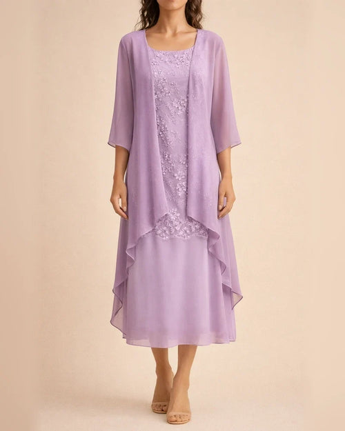 Fashionable and Elegant Lace Chiffon Dress Two Piece Set | JRSEE:90477e6b-a45c-47a1-b4de-ced61a8fb631