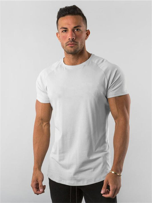 Men's T-shirt Summer Fitness Sports Short-sleeved Round Neck Solid Color Casual Tops