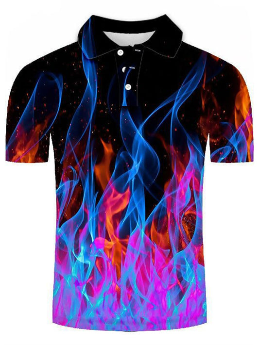 Men's Collar Polo Shirt Flame Golf Shirt Tennis Shirt Graphic Green Purple Pink Yellow Orange Plus Size Daily Going Out Short Sleeve Clothing Apparel Nylon Rayon Streetwear / Slim