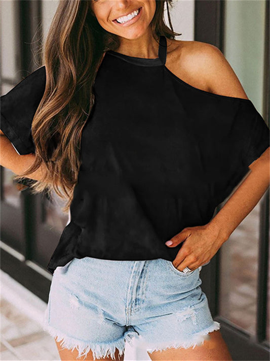 Short-sleeved Spring and Summer New T-shirt Strapless Tops Women's Solid Color S-2XL