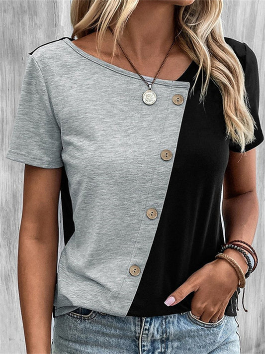 New Summer Arrival Women's European-Style Round-Neck Short-Sleeve Button-Down Cardigan T-Shirt