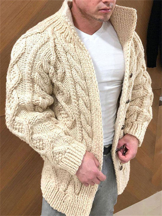 New Men's Sweater Cardigan Long-sleeved Collar Jacquard Casual Sweater