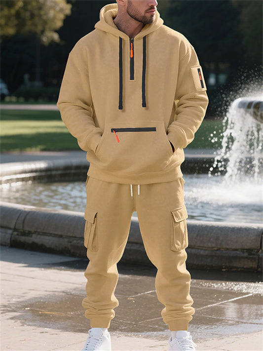 Winter Oversized Fleece-Lined Loose-Fit Men's Casual Sports Workwear Set Hoodie