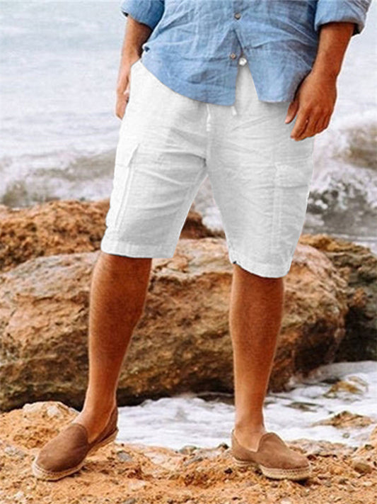 Men's Shorts Linen Shorts Summer Shorts Beach Shorts Drawstring Multi Pocket Plain Comfort Breathable Knee Length Casual Daily Linen / Cotton Blend Streetwear Classic Style White Army Green