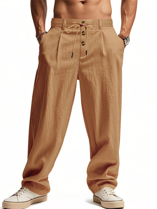 Spring/Summer New Arrival Men's Breathable Cotton-Linen Loose Casual Athletic Solid Color Full-Length Pants