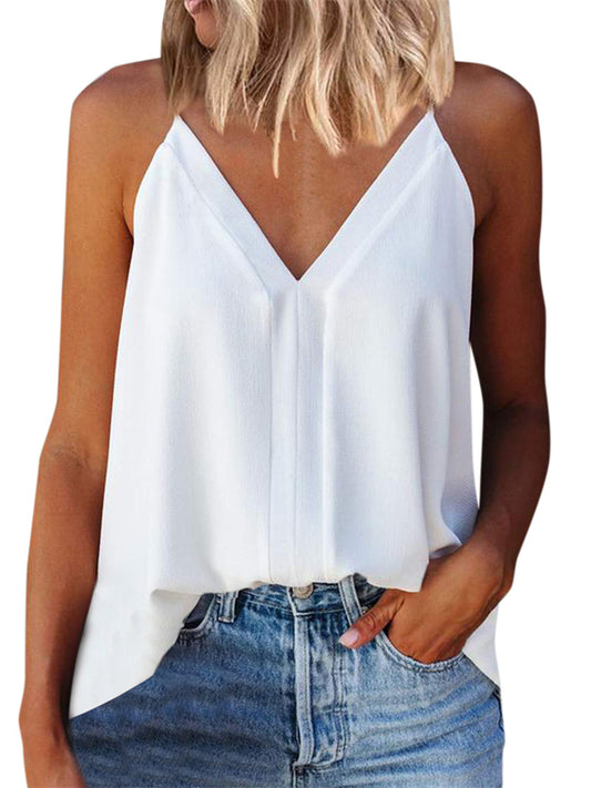Summer New Fashion Women's Y-shaped Collision Color V-neck Sleeveless Camisole Undershirt Temperament Commuter Wind Tops