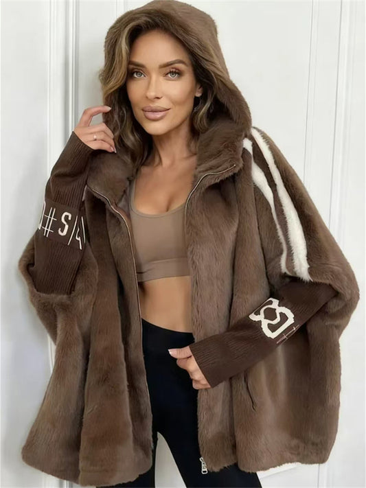 Women's Short-Length Relaxed-Fit Mink Coat for Fall/Winter - Faux Fur Mink Fleece Baseball Jacket