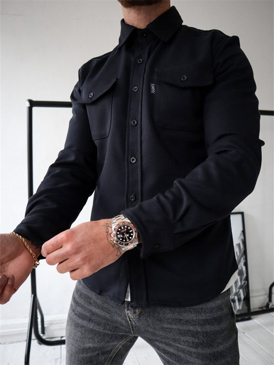 Long-sleeved Thickened Casual Men's Youth Men's Lapel Slim Shirt Navy Light Apricot Lake Blue S-XXXL