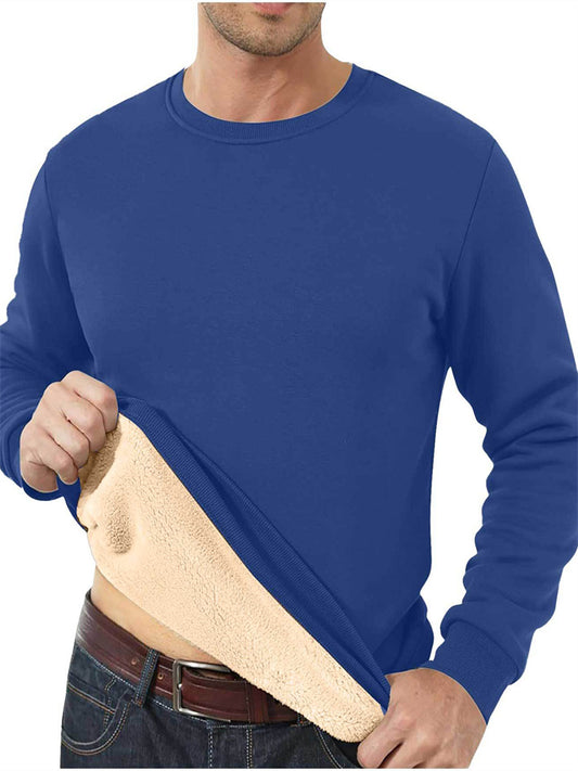 Men's Fleece-Lined Crew Neck Solid Color Oversized Warm Underwear for Fall/Winter