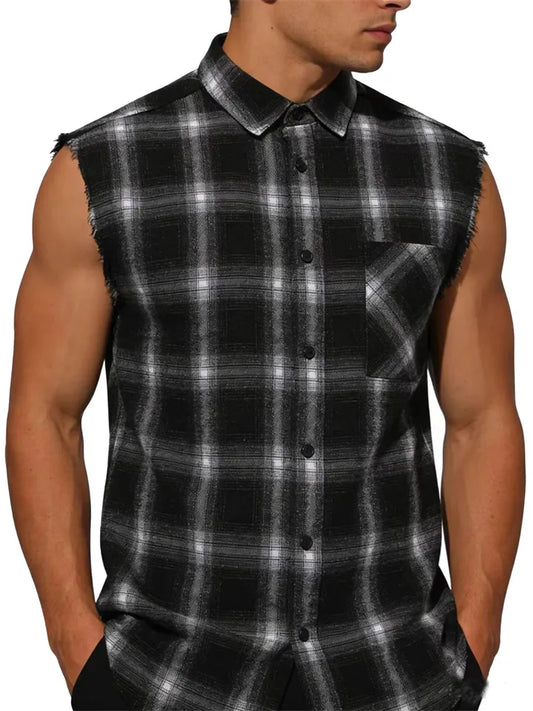 Men's Fashionable Checkered Sleeveless Shirt