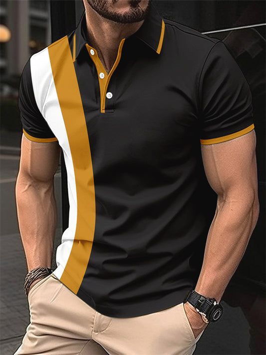 New Men's Casual Polo Shirt Collared Business-Style Color-Blocked Casual Polo Shirt
