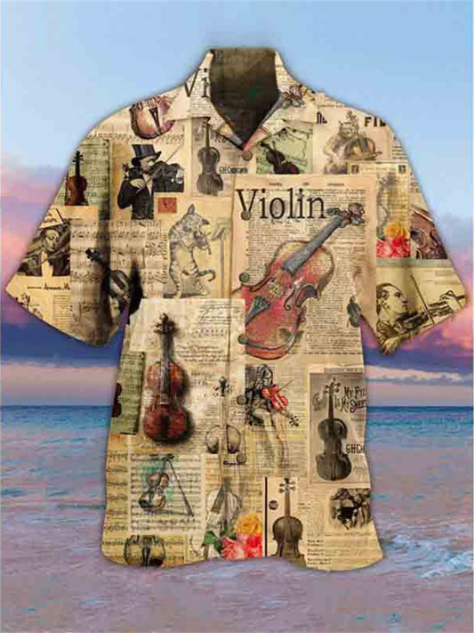 Men's Shirt Summer Hawaiian Shirt Graphic Prints Notes Cuban Collar Black Yellow Black / Red Wine Red Casual Holiday Short Sleeve Button-Down Print Clothing Apparel Sports Fashion Streetwear Designer