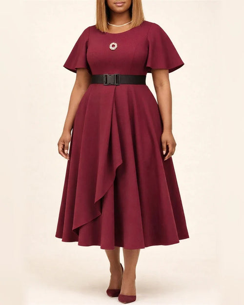 Flare Sleeve V-neck Solid Color Dress | JRSEE:e66f66b8-d2d4-41d2-9863-cdbc47c8953f