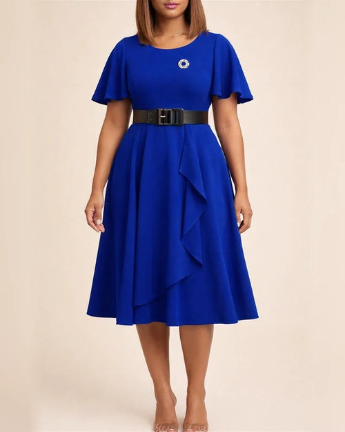 Flare Sleeve V-neck Solid Color Dress | JRSEE:d0dc8a5b-11d5-4f8e-9e26-f4ac82d0eb9a