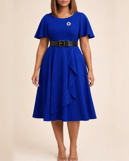 Flare Sleeve V-neck Solid Color Dress | JRSEE:d0dc8a5b-11d5-4f8e-9e26-f4ac82d0eb9a
